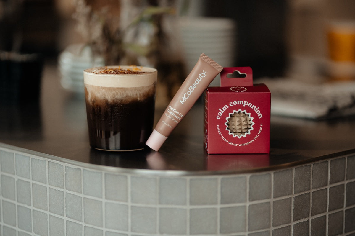calm companion acupressure ball with mont blanc coffee and lip gloss